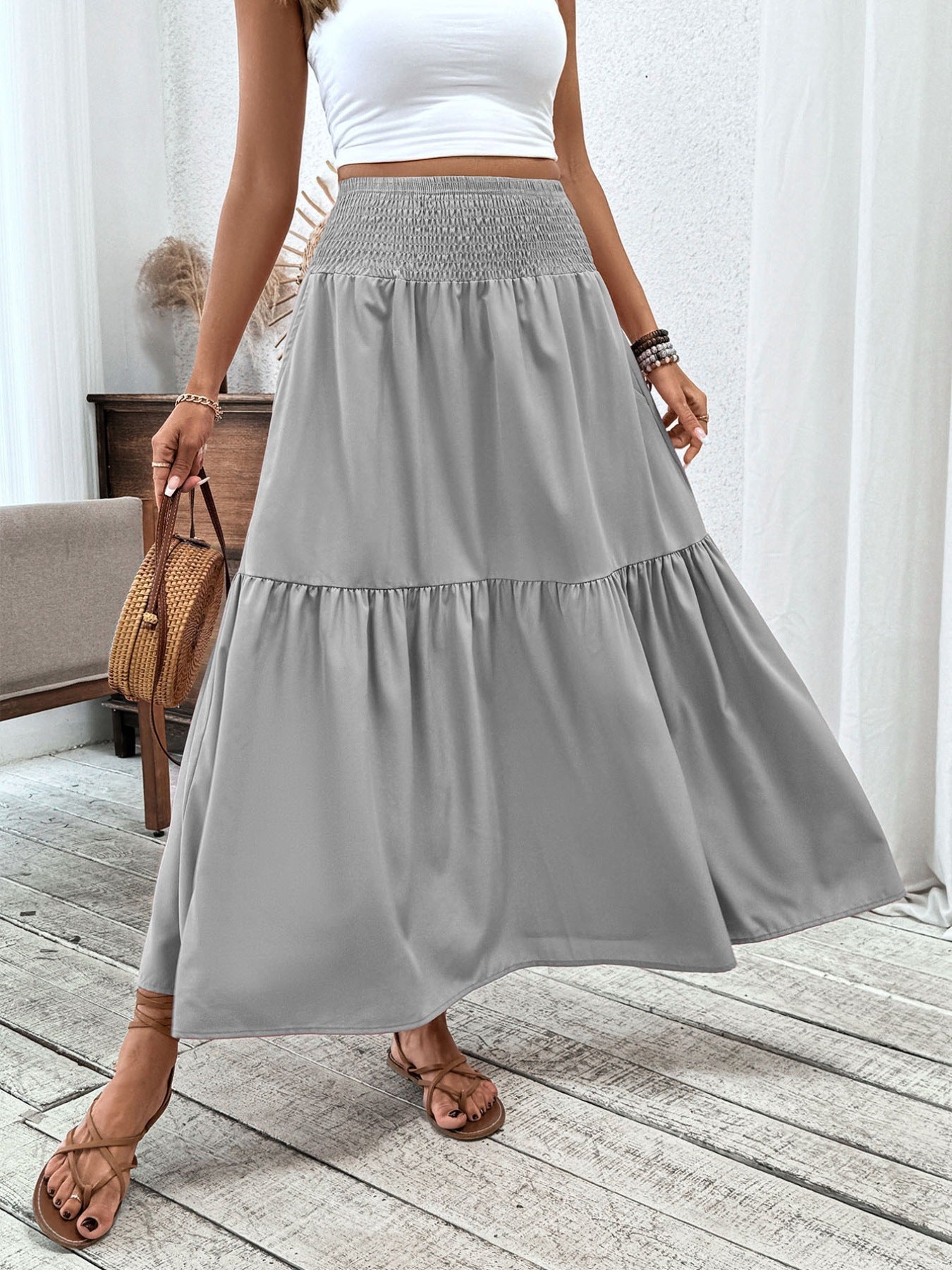 Smocked Waist Tiered Skirt