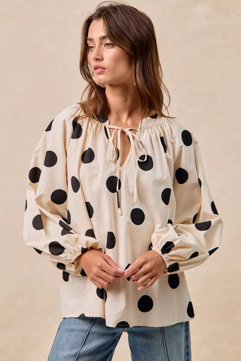 BiBi Polka Dot Exaggerated Balloon Sleeves Blouse