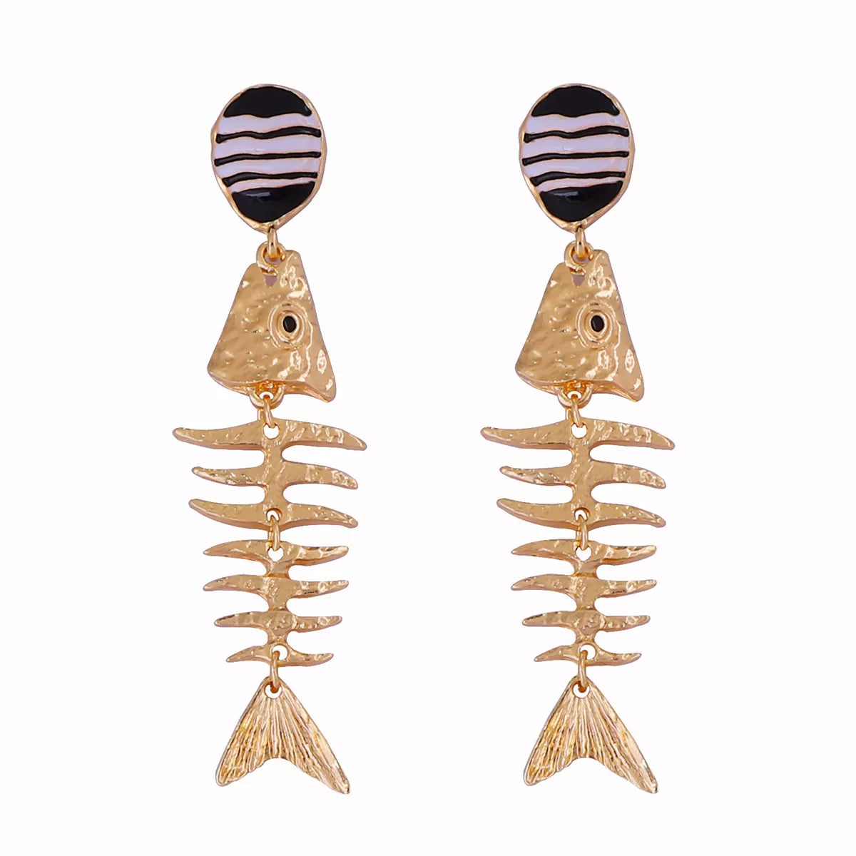 Striped Fishbone Drop Earrings