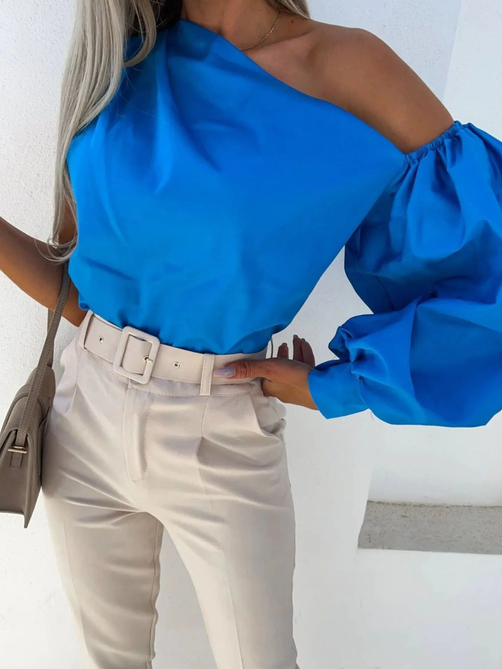 One Shoulder Puff Sleeve Blouse