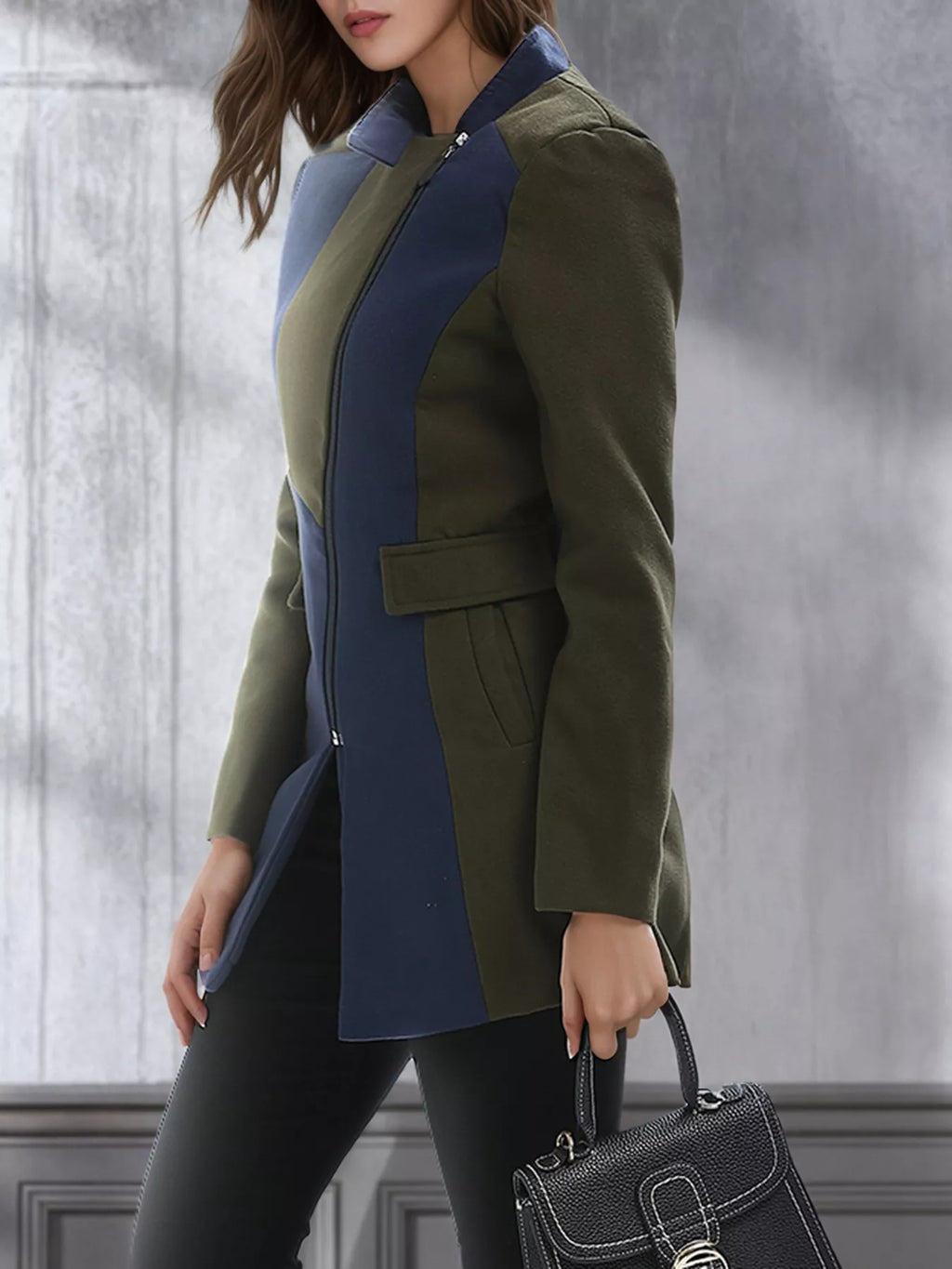 Color Block Zip Up Outerwear