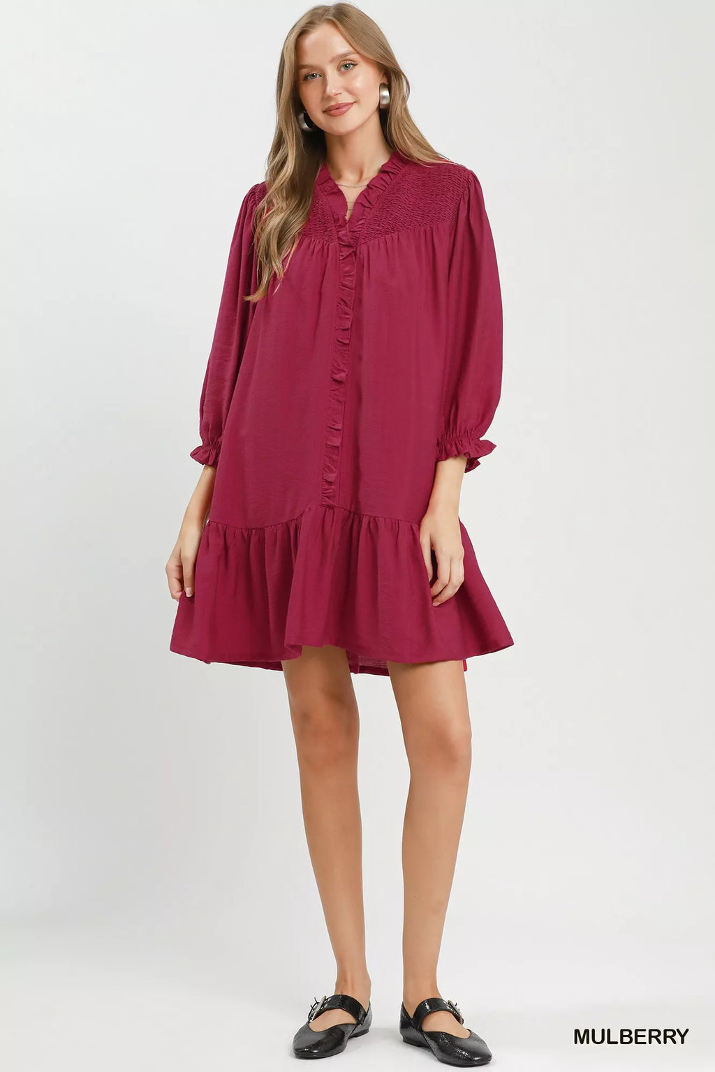 Umgee Smocked Ruffle Detail Tiered Mini Dress