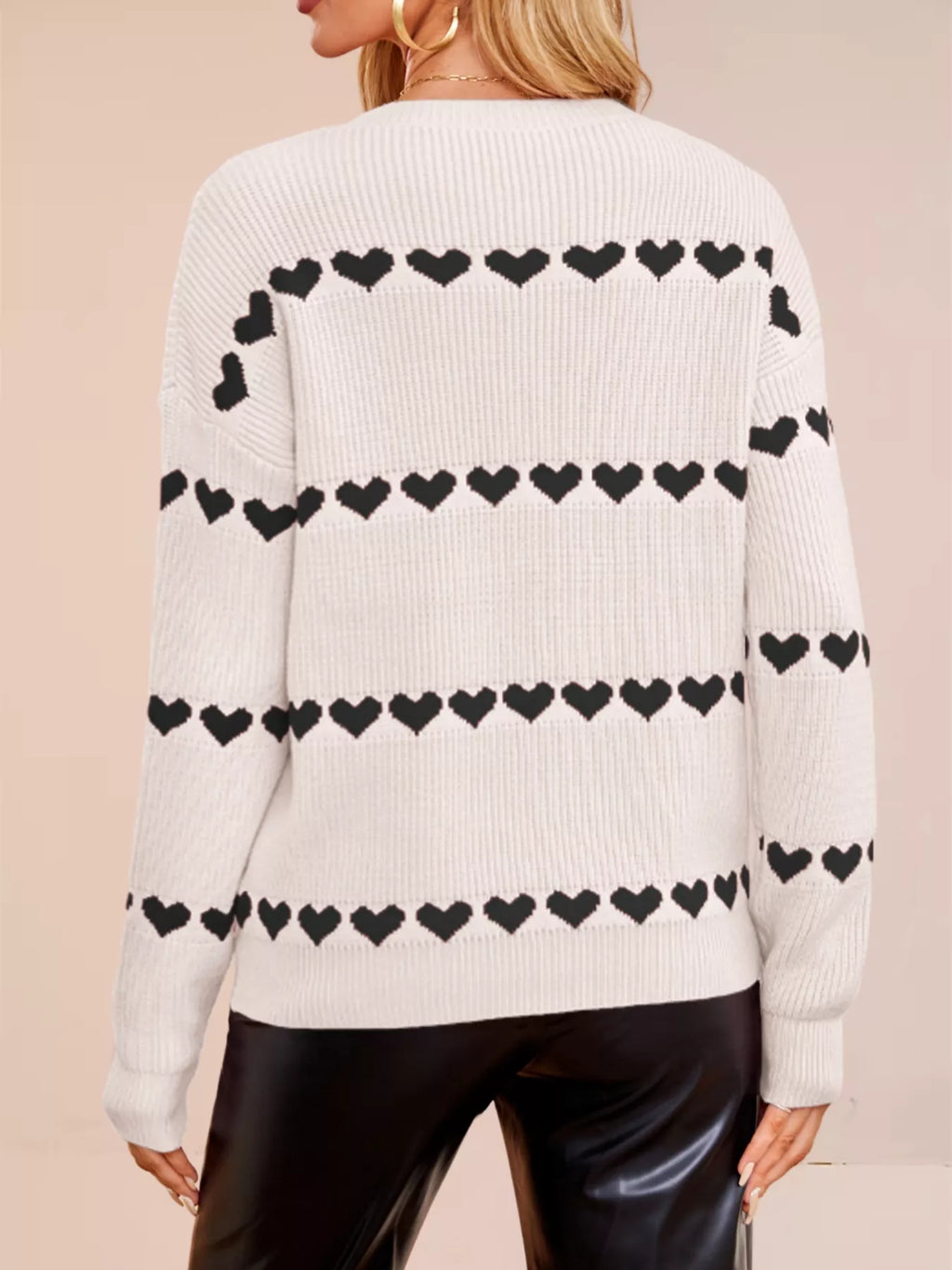 Heart Pattern Dropped Shoulder Sweater