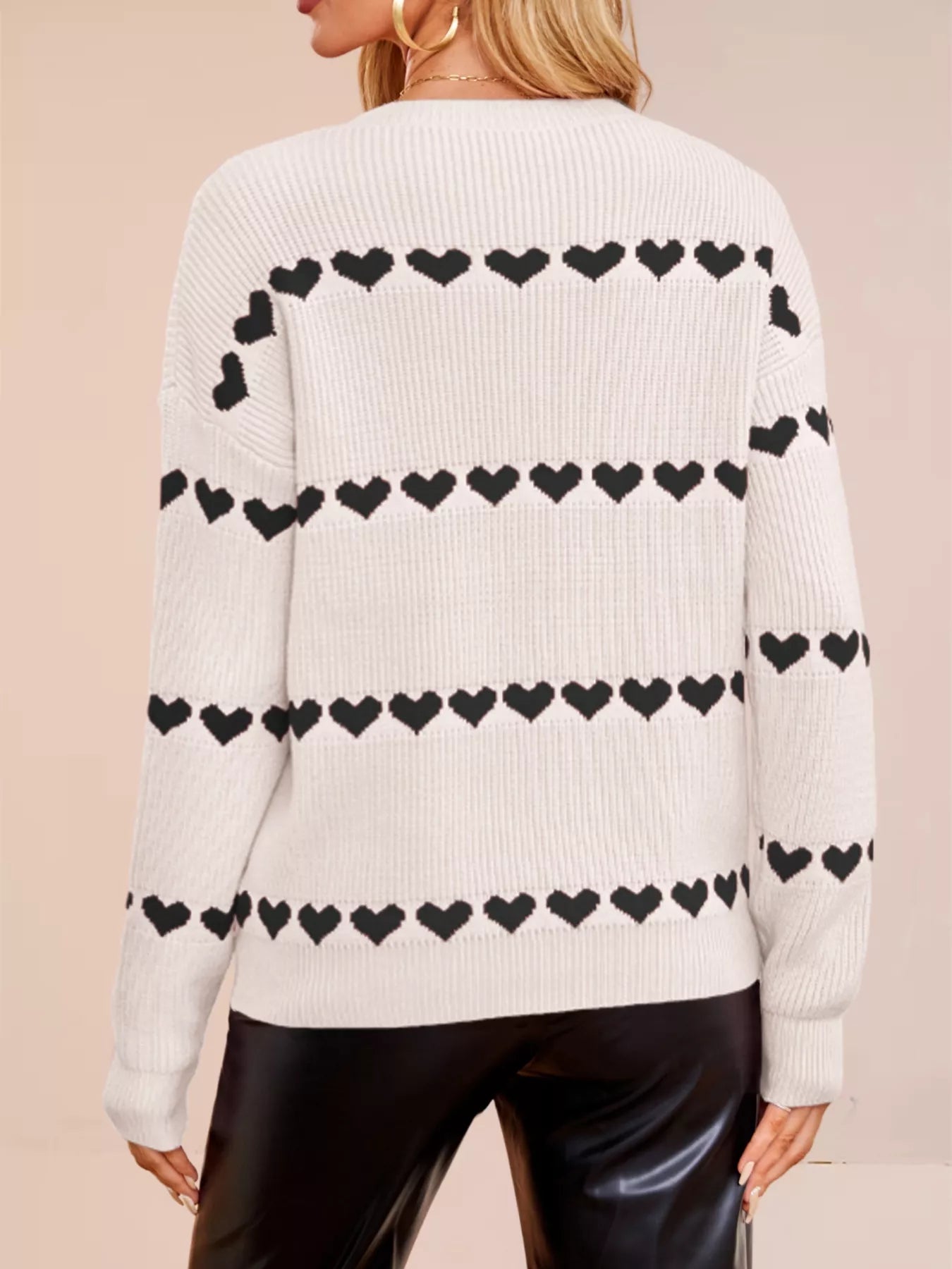Heart Pattern Dropped Shoulder Sweater