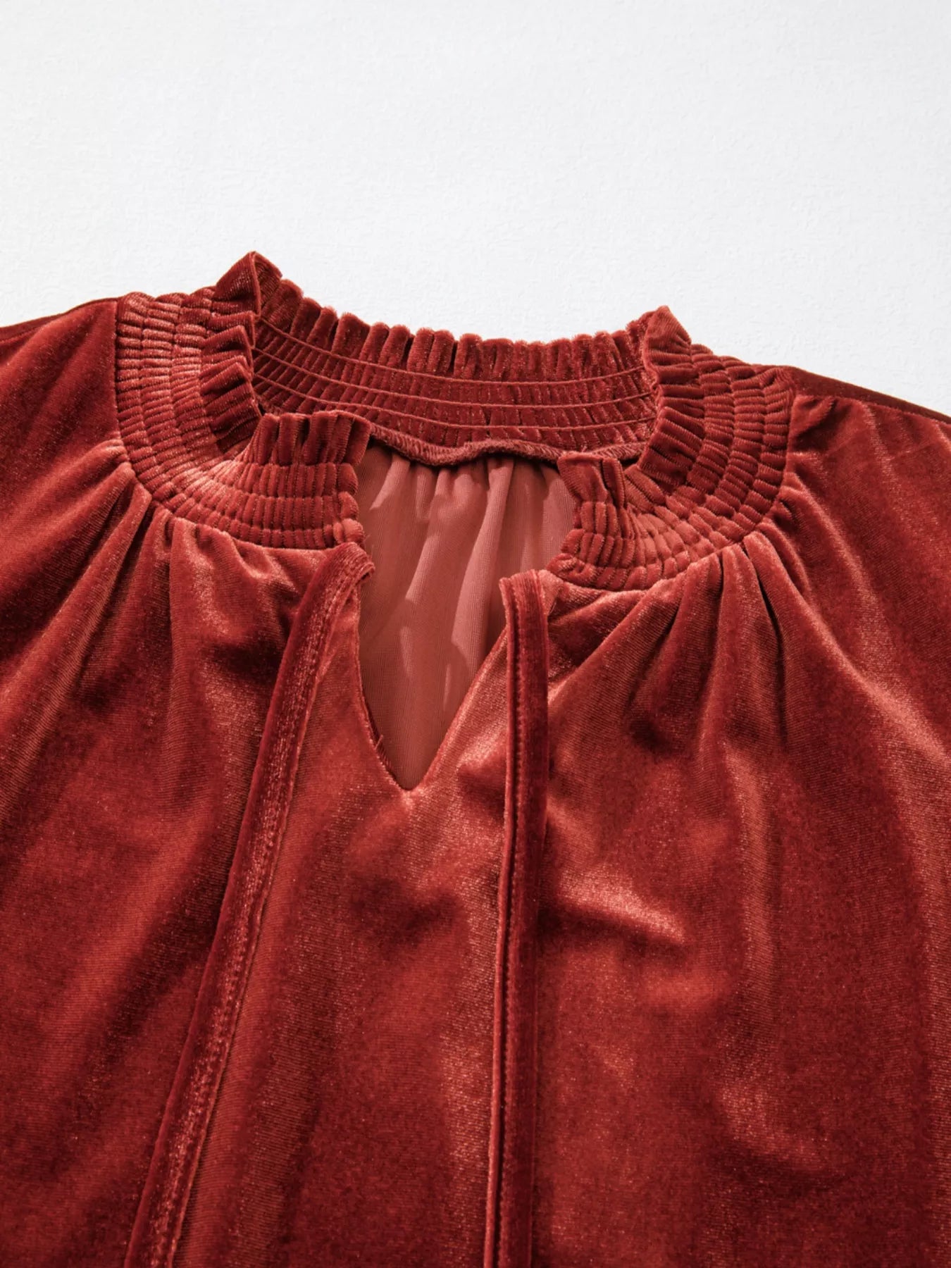 Tie Neck Puff Sleeve Velvet Dress