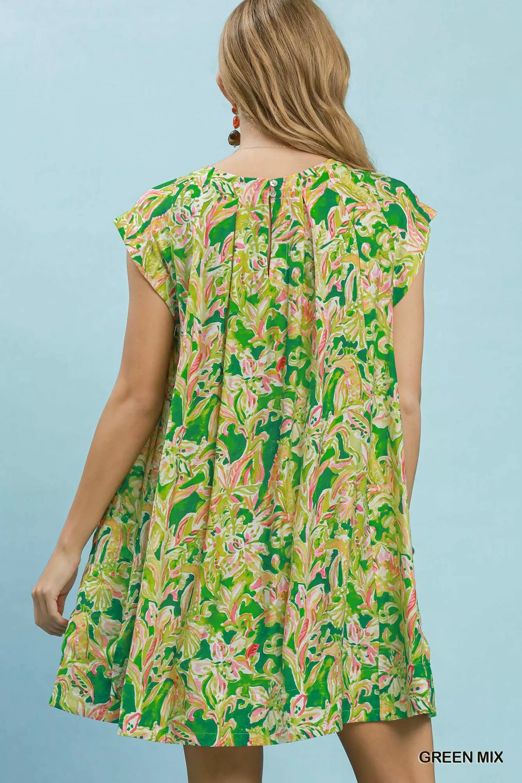 Umgee Tropical Floral Flutter Sleeve Swing Dress