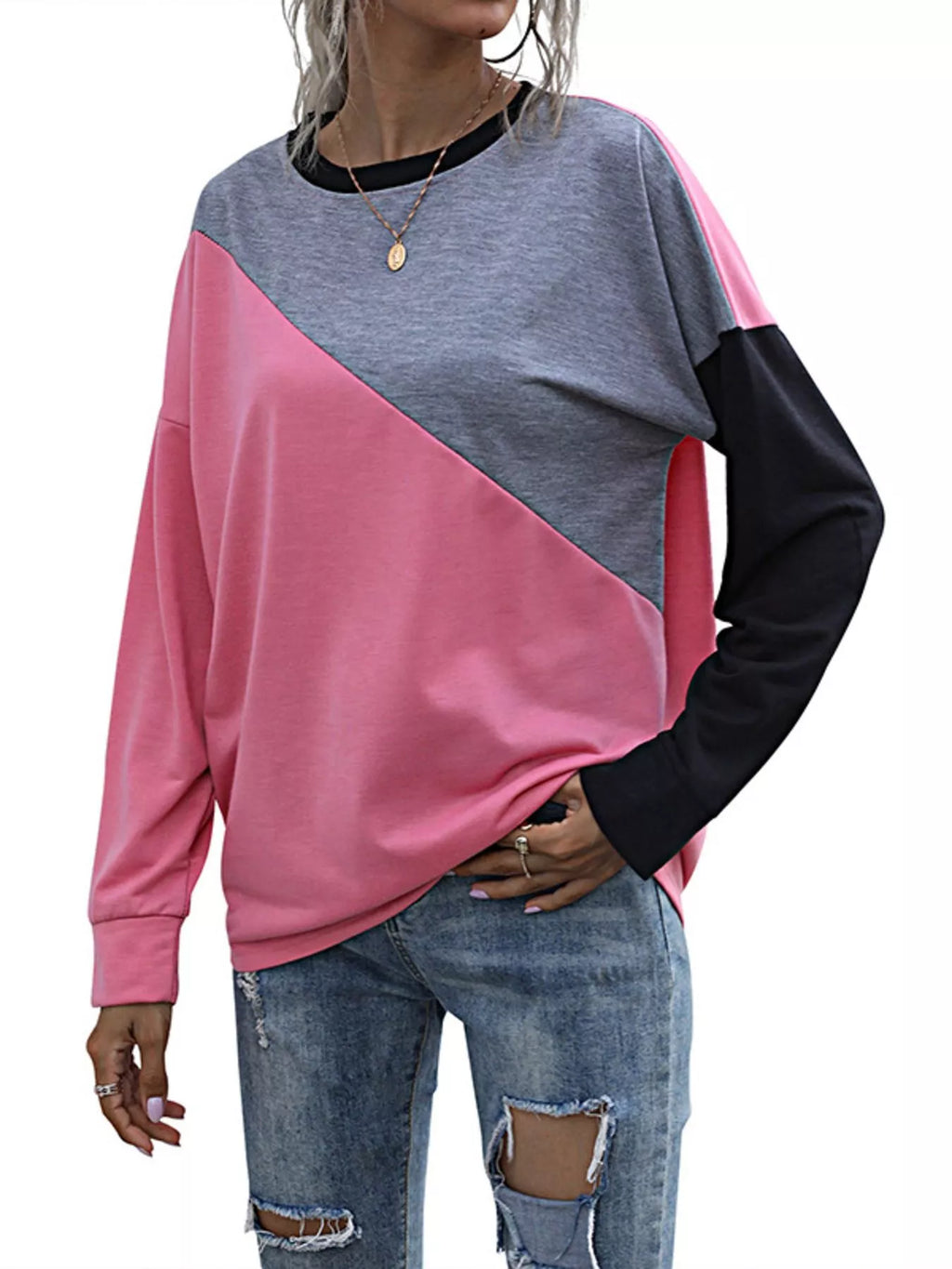 Color Block Casual Round Neck Sweatshirt