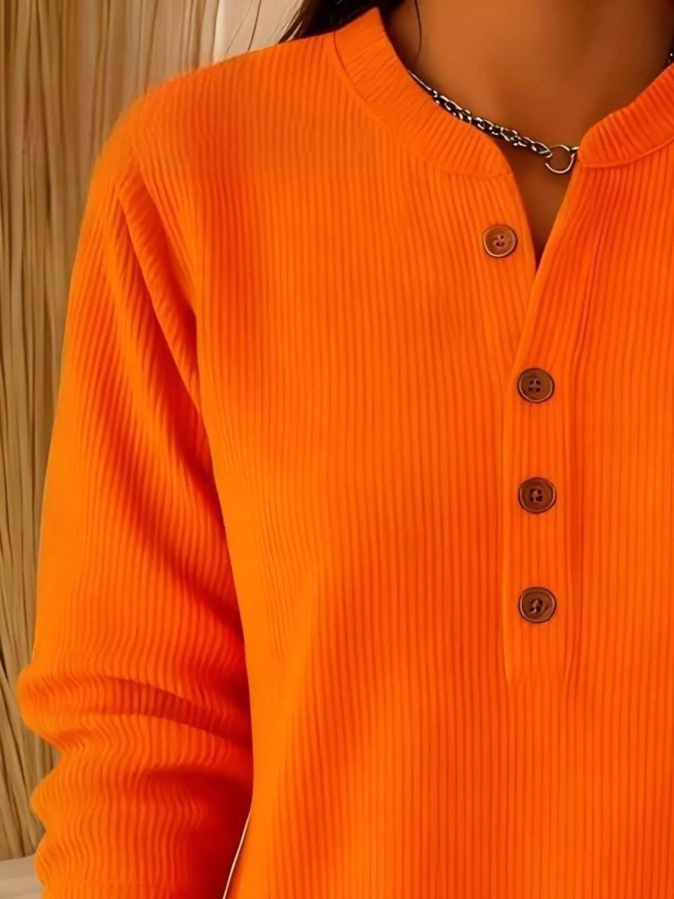 Full Size Ribbed Half Button Henley Top Plus Size