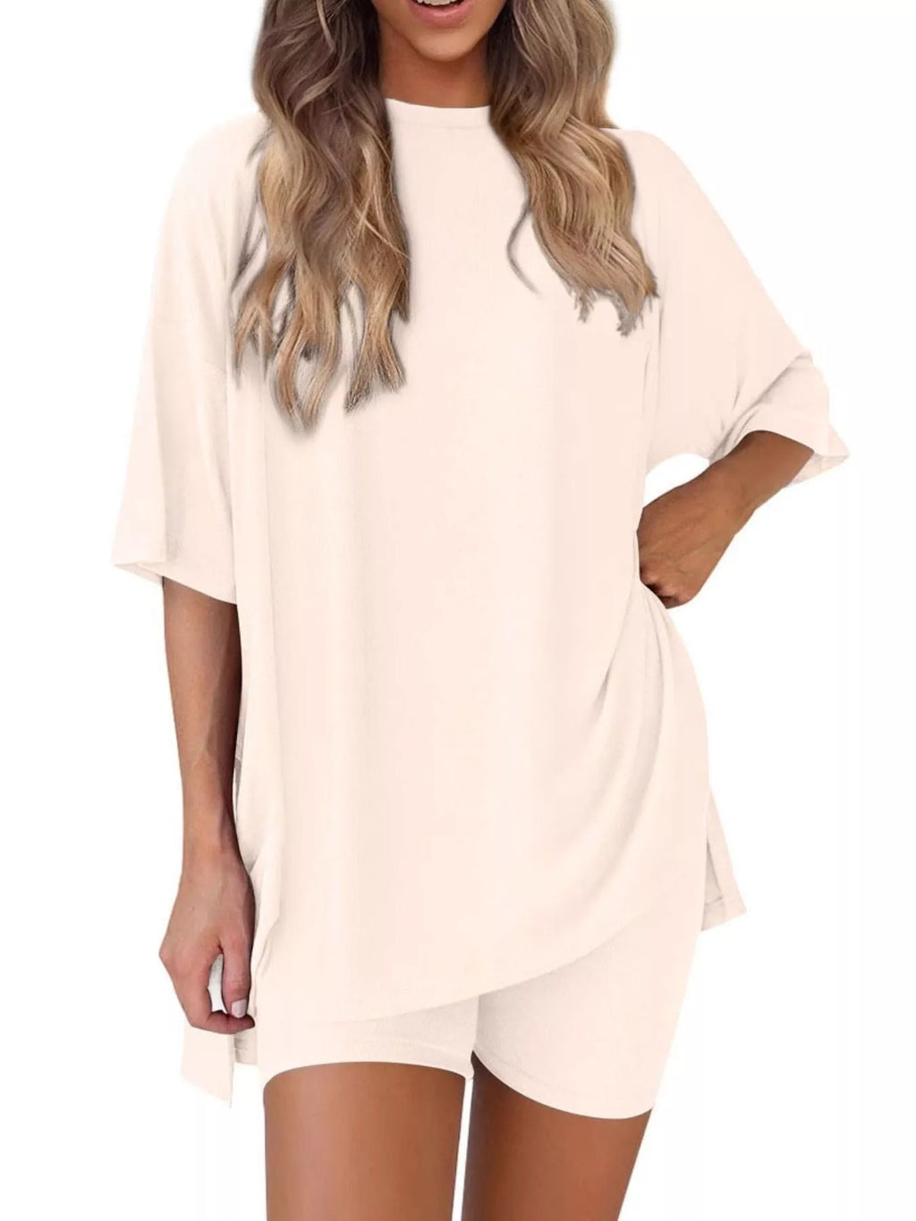 Full Size Relaxed Fit Round Neck Top and Shorts Two-Piece Set Plus Size