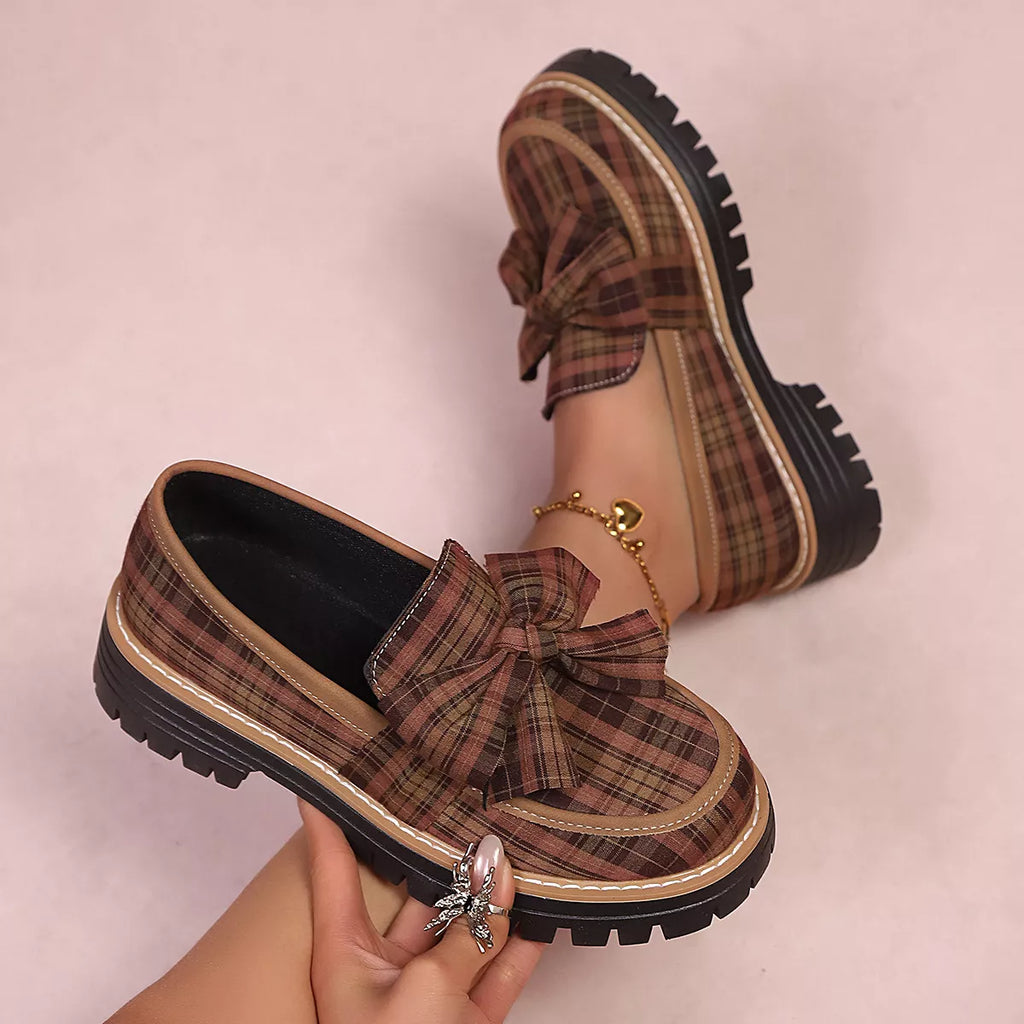 Plaid Bow Decor Chunky Loafers