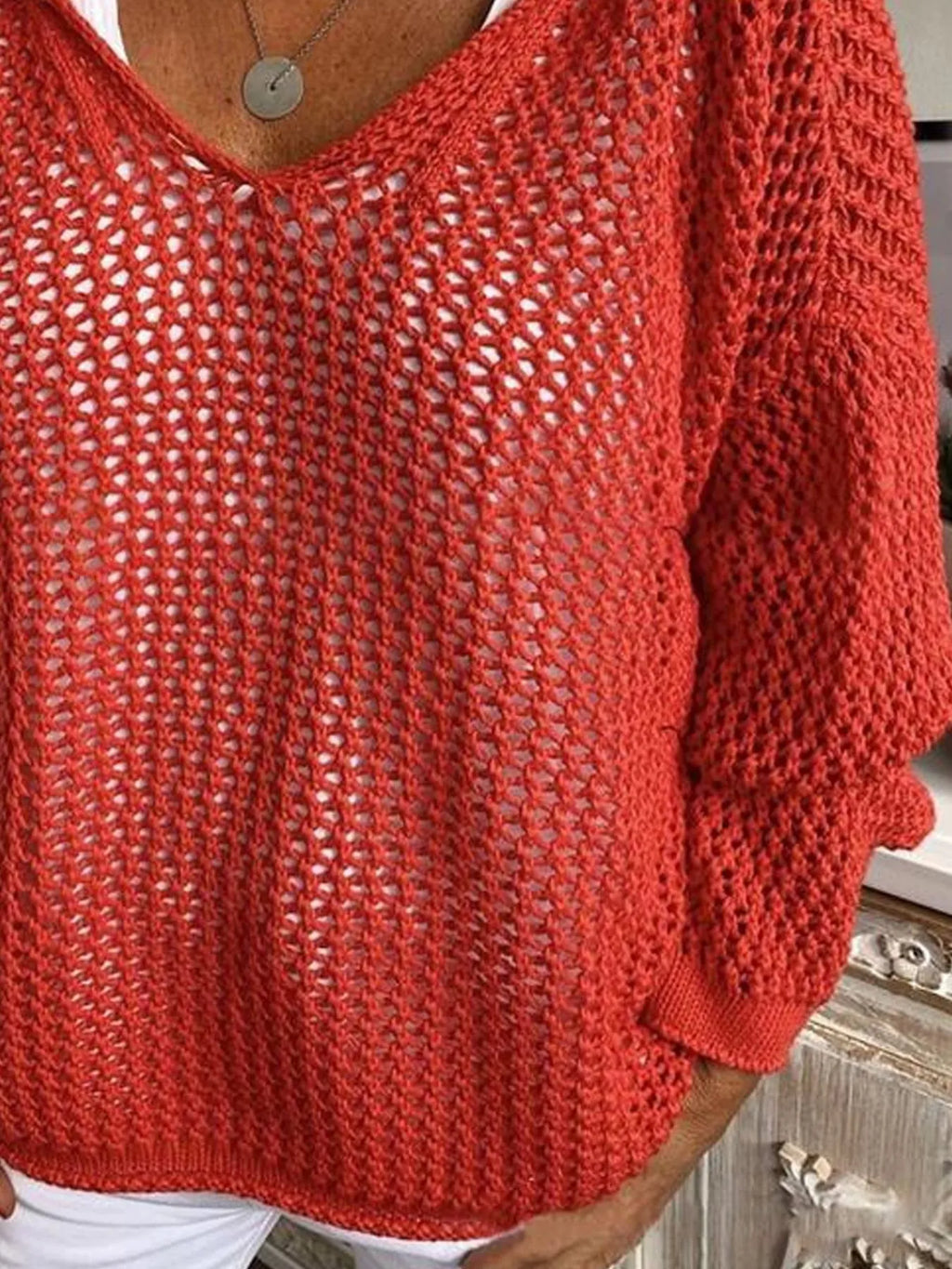 Openwork Long Sleeve Hooded Knit Cover Up