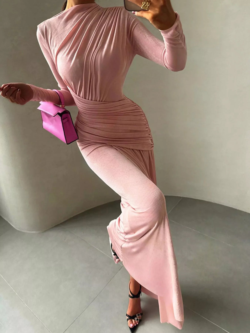 Ruched Long Sleeve Maxi Dress