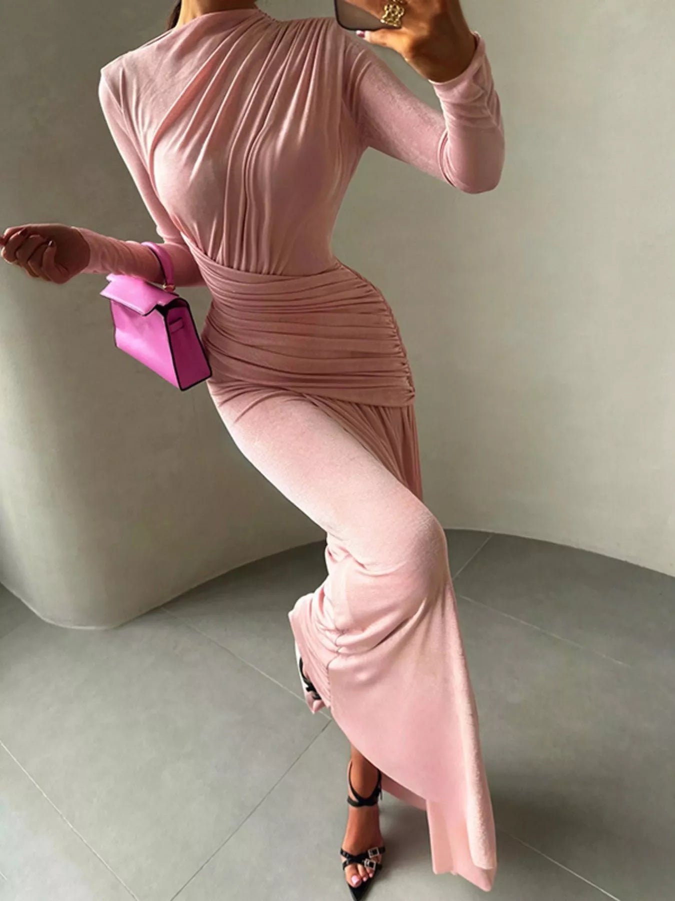 Ruched Long Sleeve Maxi Dress
