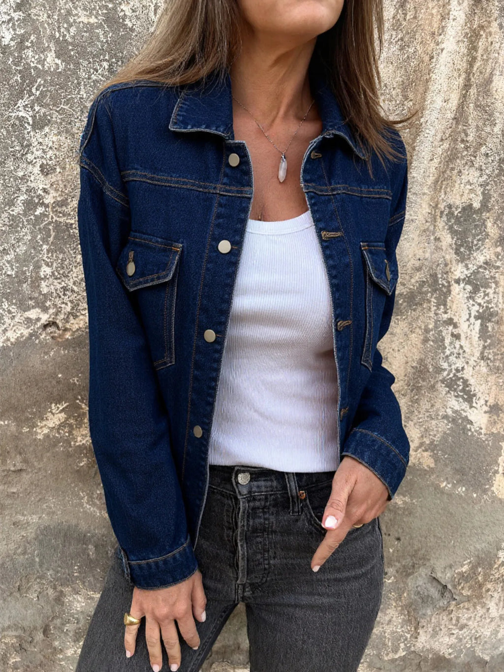 Button Up Long Sleeve Denim Jacket