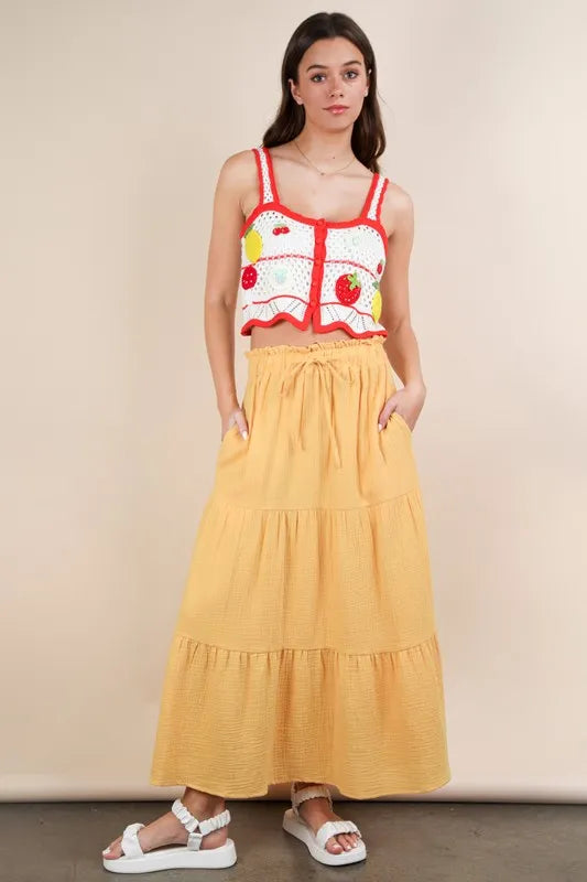 VERY J Elastic Waist Tiered Maxi Skirt