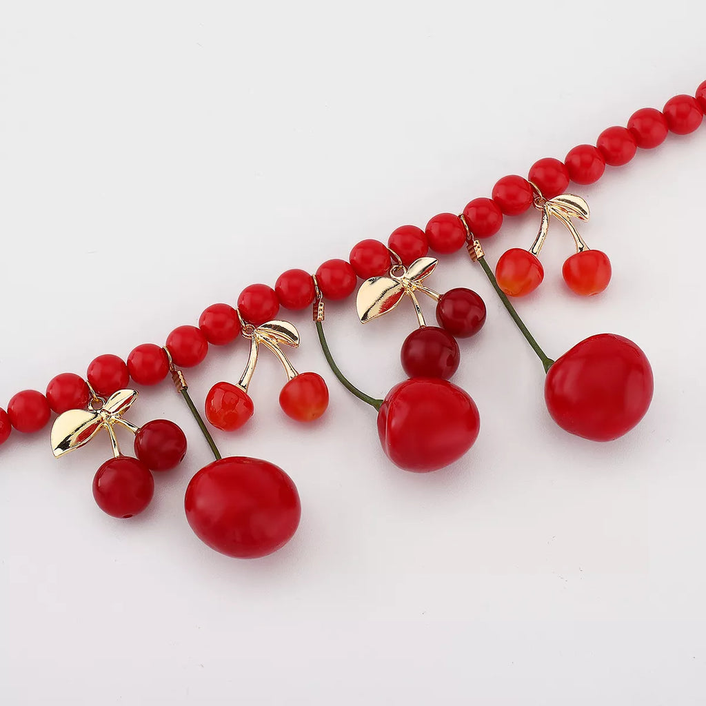 Cherry Charm Beaded Statement Necklace