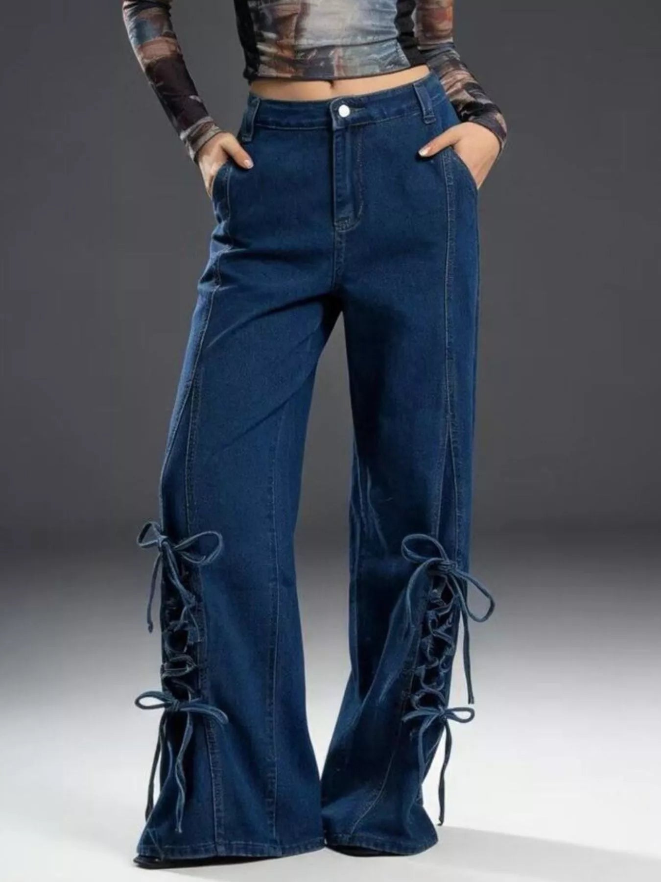Lace-Up Wide Leg Jeans