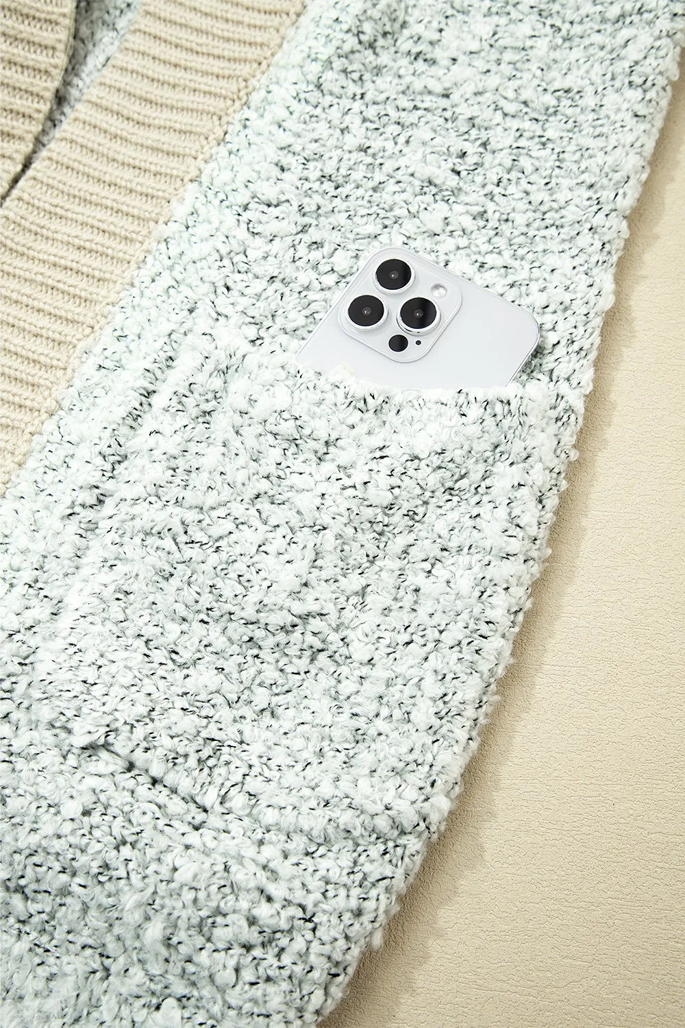 Color Block Side Pockets Open Front Cardigan