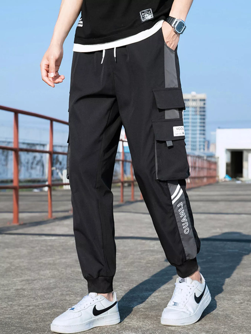 Men's Plus Size Casual Cargo Pants with Drawstring