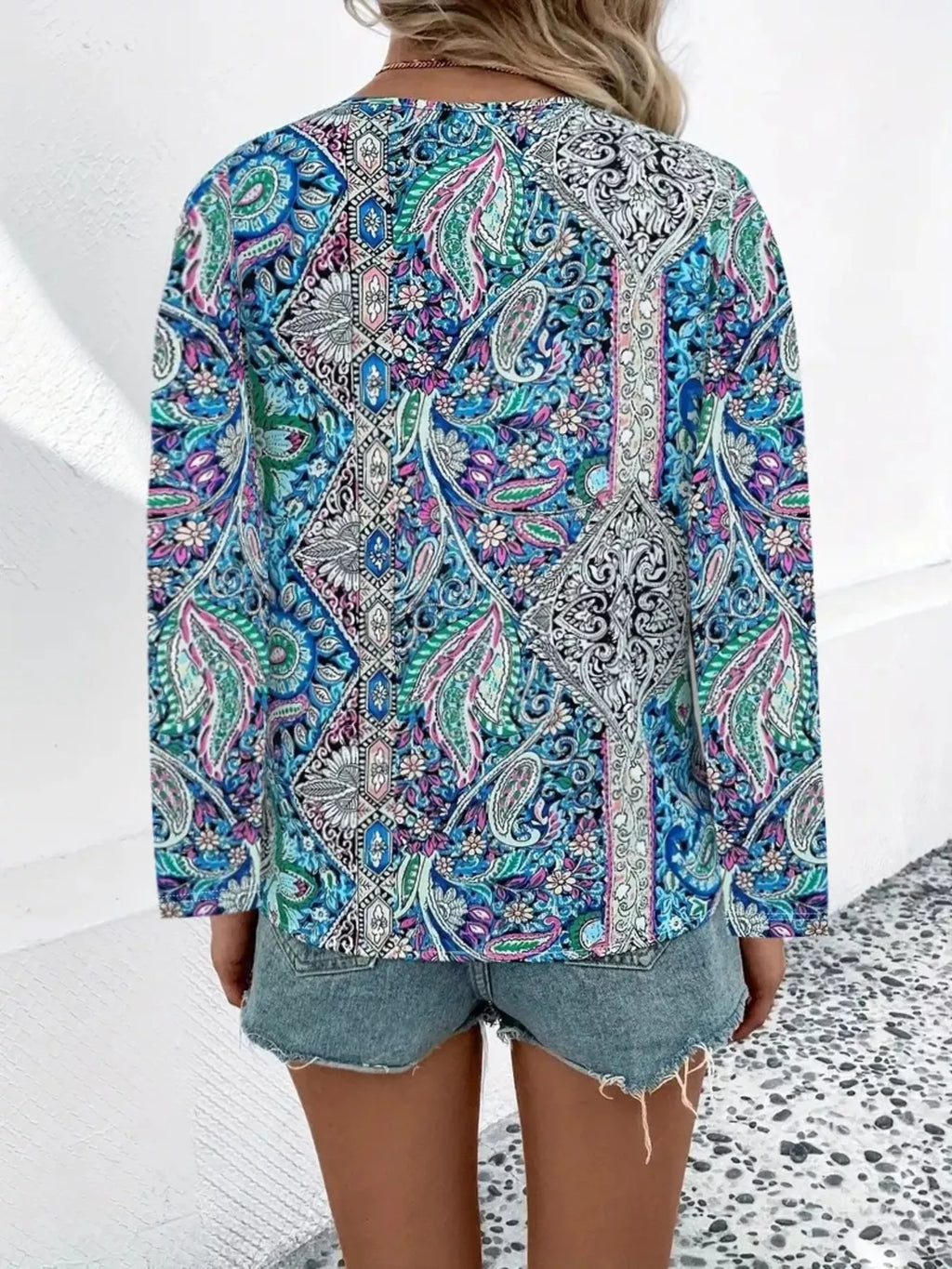 Paisley Print V-Neck Long Sleeve Blouse