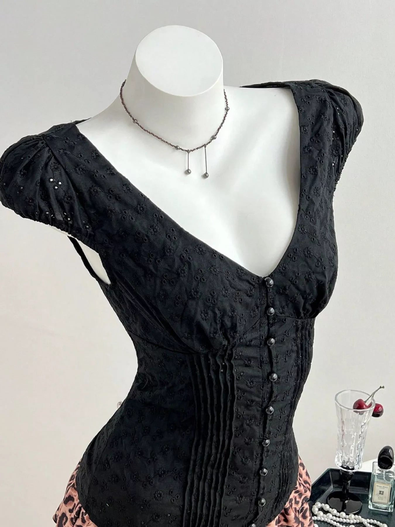 Lace V-Neck Cap Sleeve Blouse