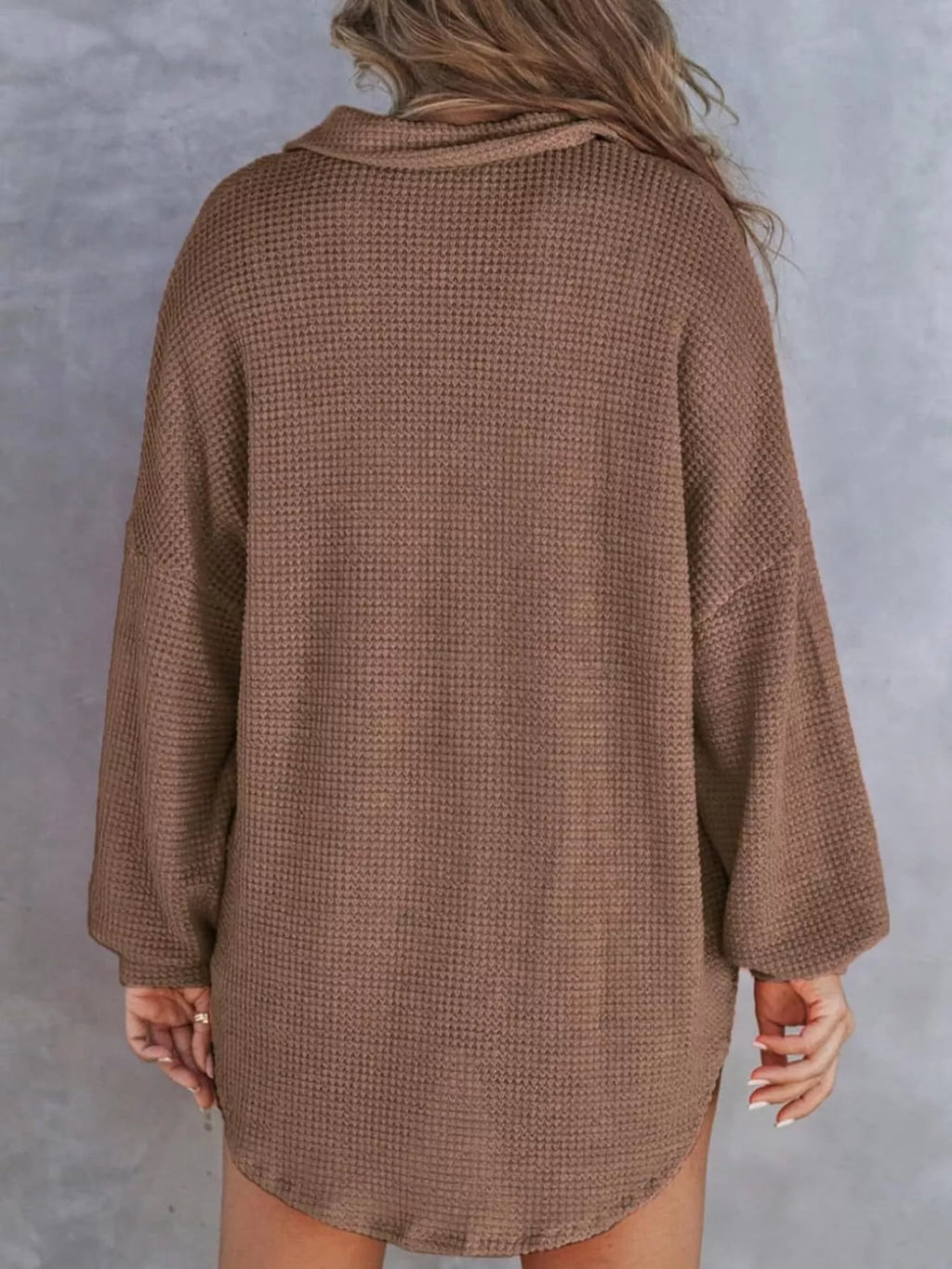 Waffle Knit Button Detail T-Shirt with Pocket
