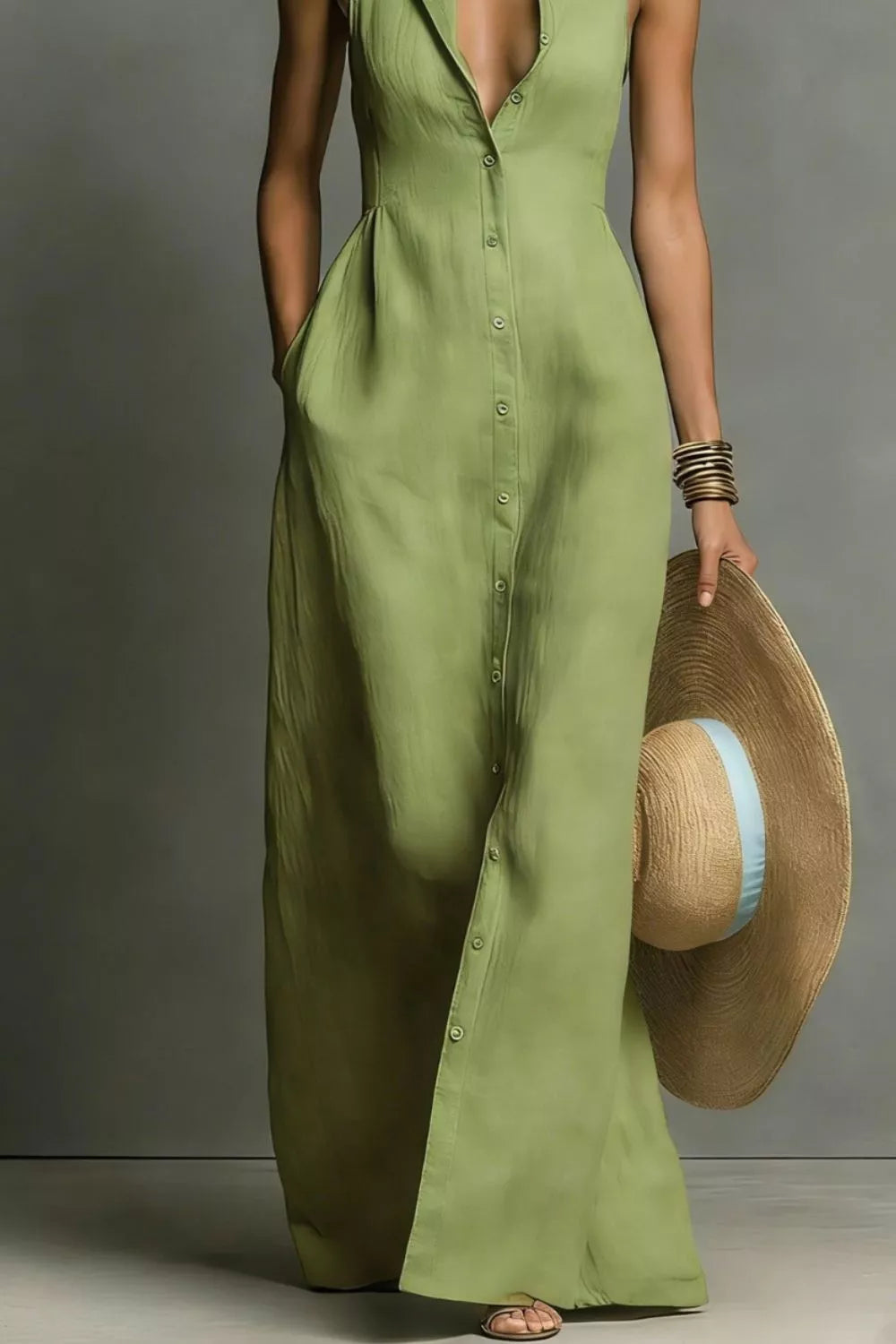 Sleeveless Button-Down Maxi Dress