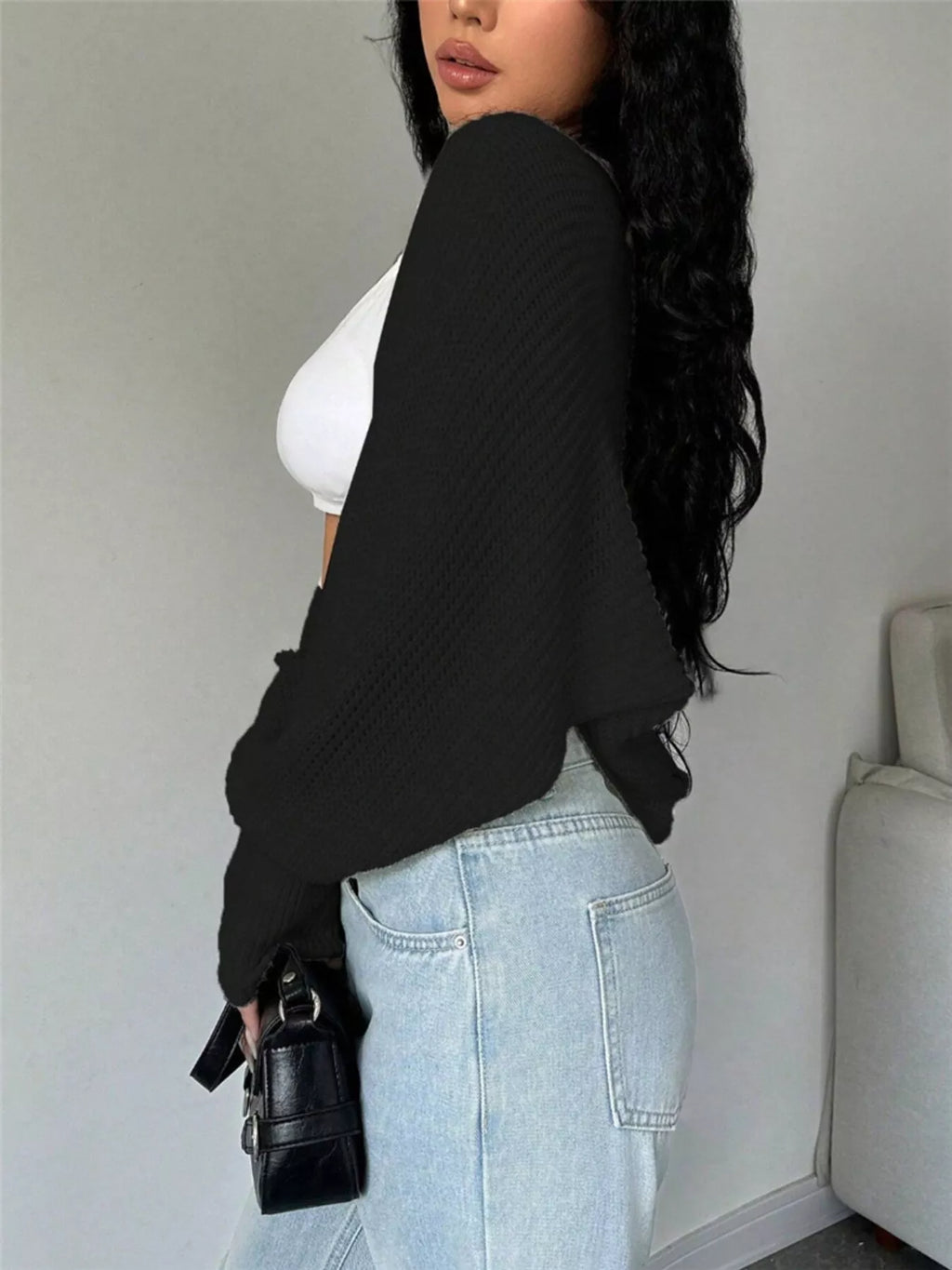 Cropped Knit Open Front Cardigan