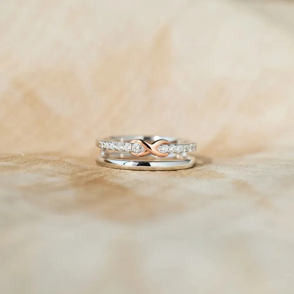 Double-Layered Zircon 925 Sterling Silver Ring