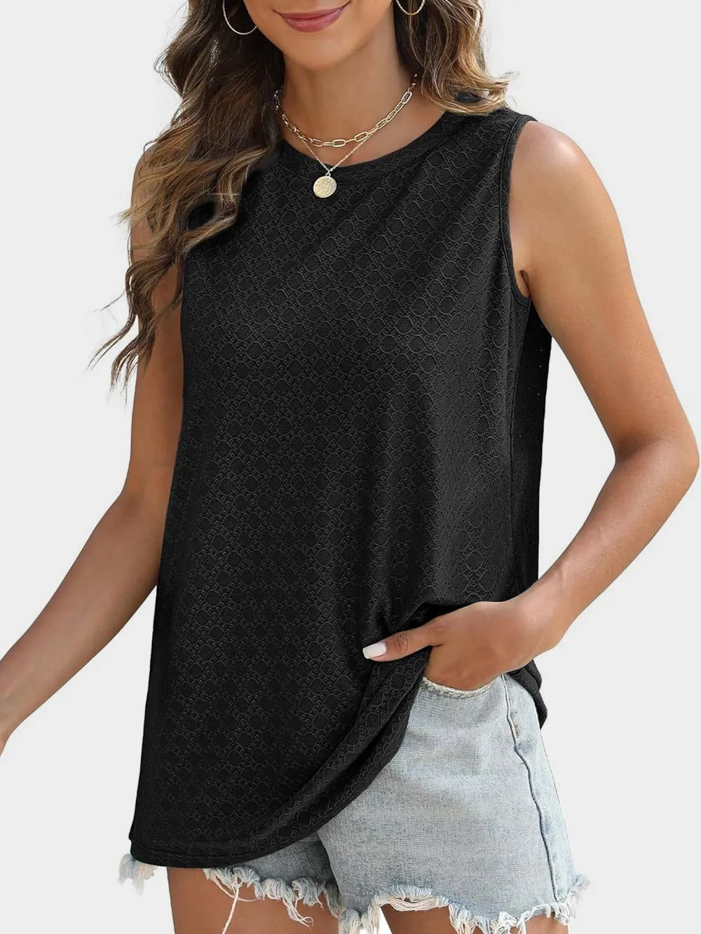 Eyelet Round Neck Tank