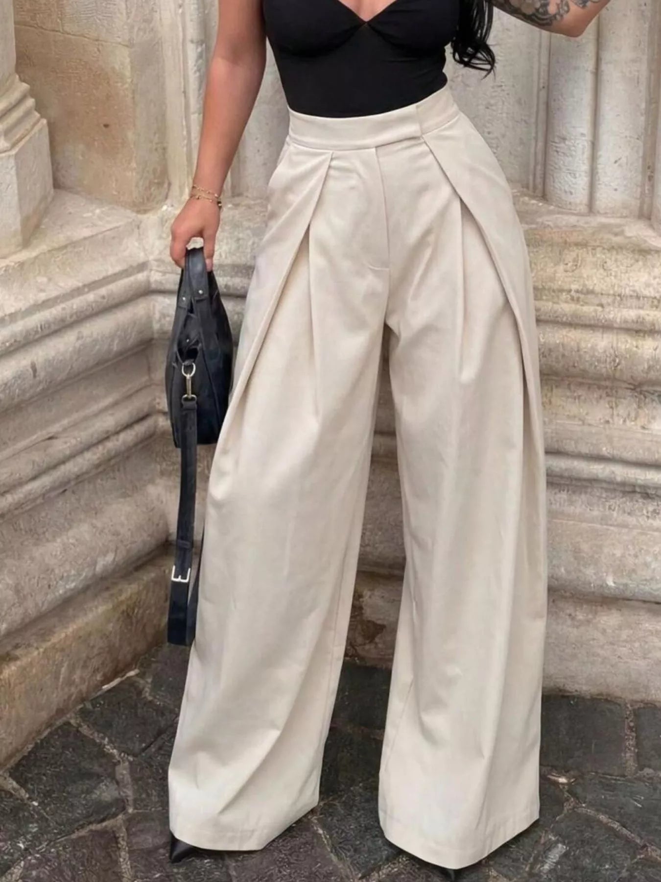 High-Waisted Pleated Wide Leg Pants