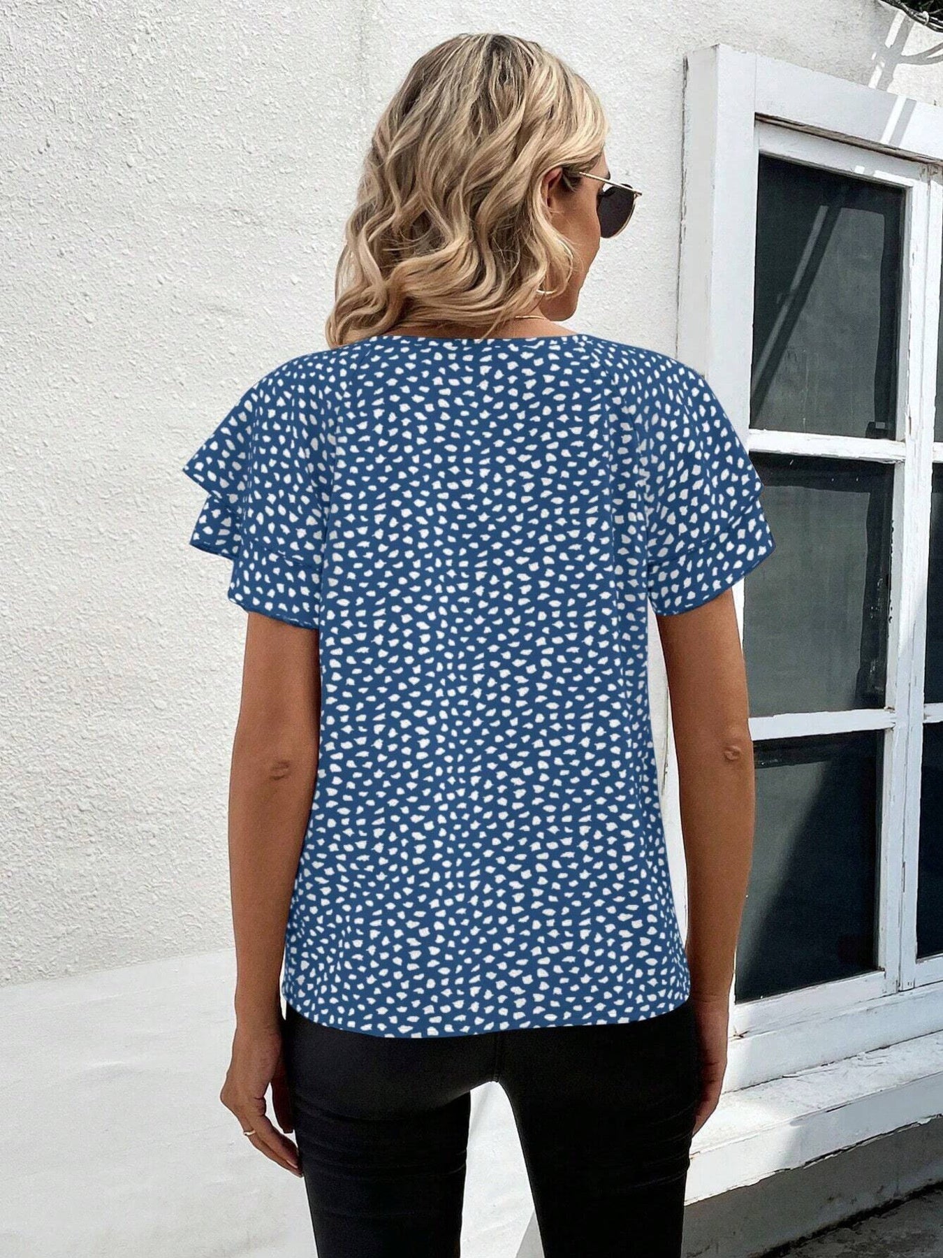 Animal Print Ruffle Sleeve Blouse