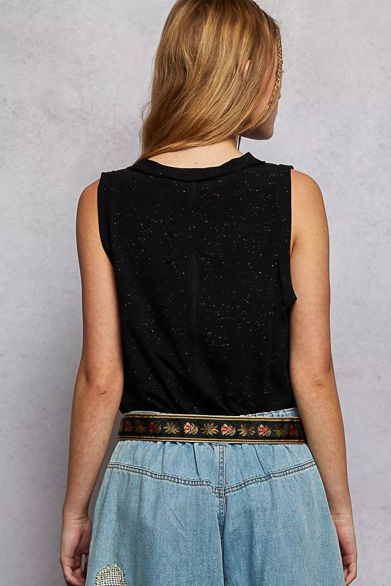 POL V-Neck Ribbed Tank with American Flag Patch and Star Back Patch