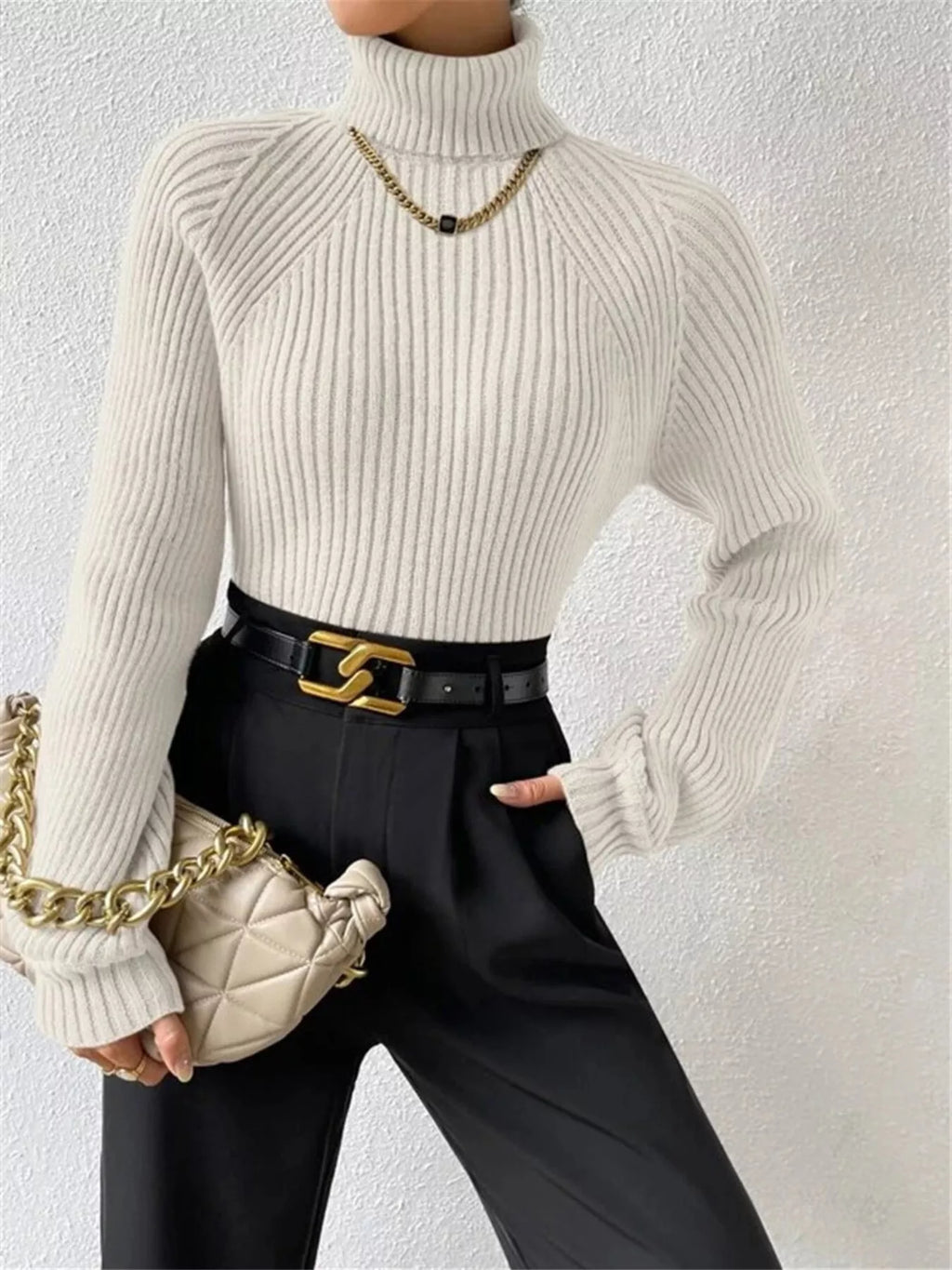 Ribbed Knit Turtleneck Sweater