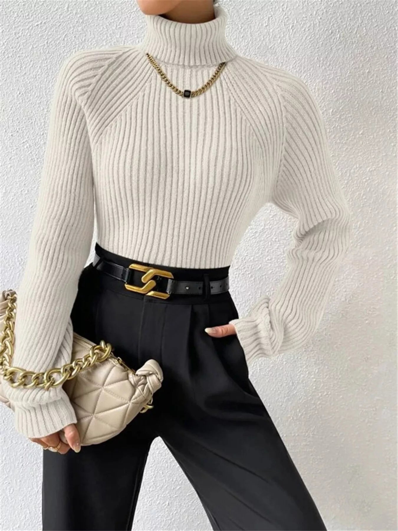 Ribbed Knit Turtleneck Sweater