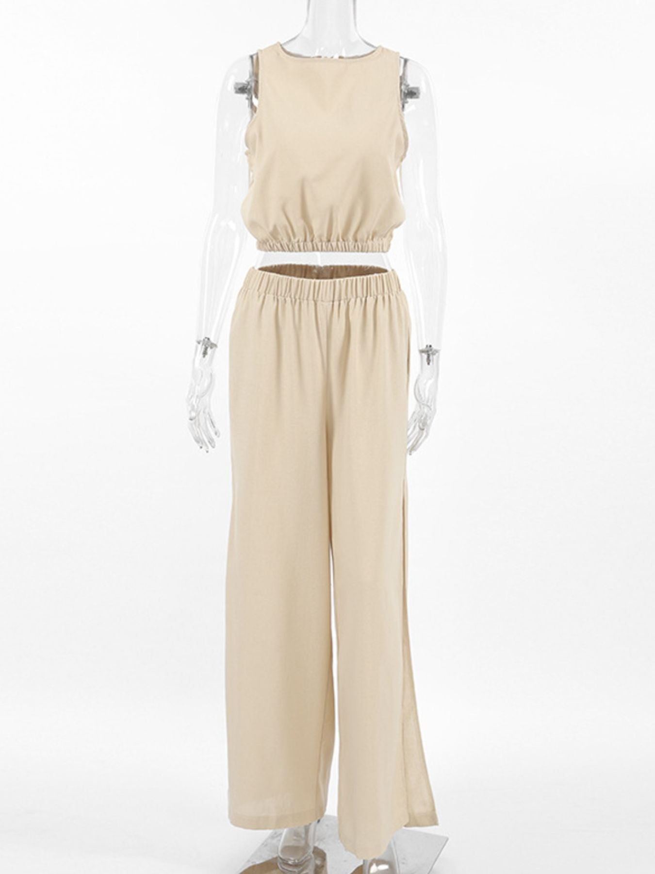 Sleeveless Crop Top and Slit Pants Set