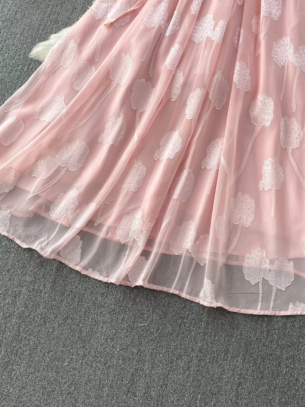 Button Front Puff Sleeve Chiffon Dress