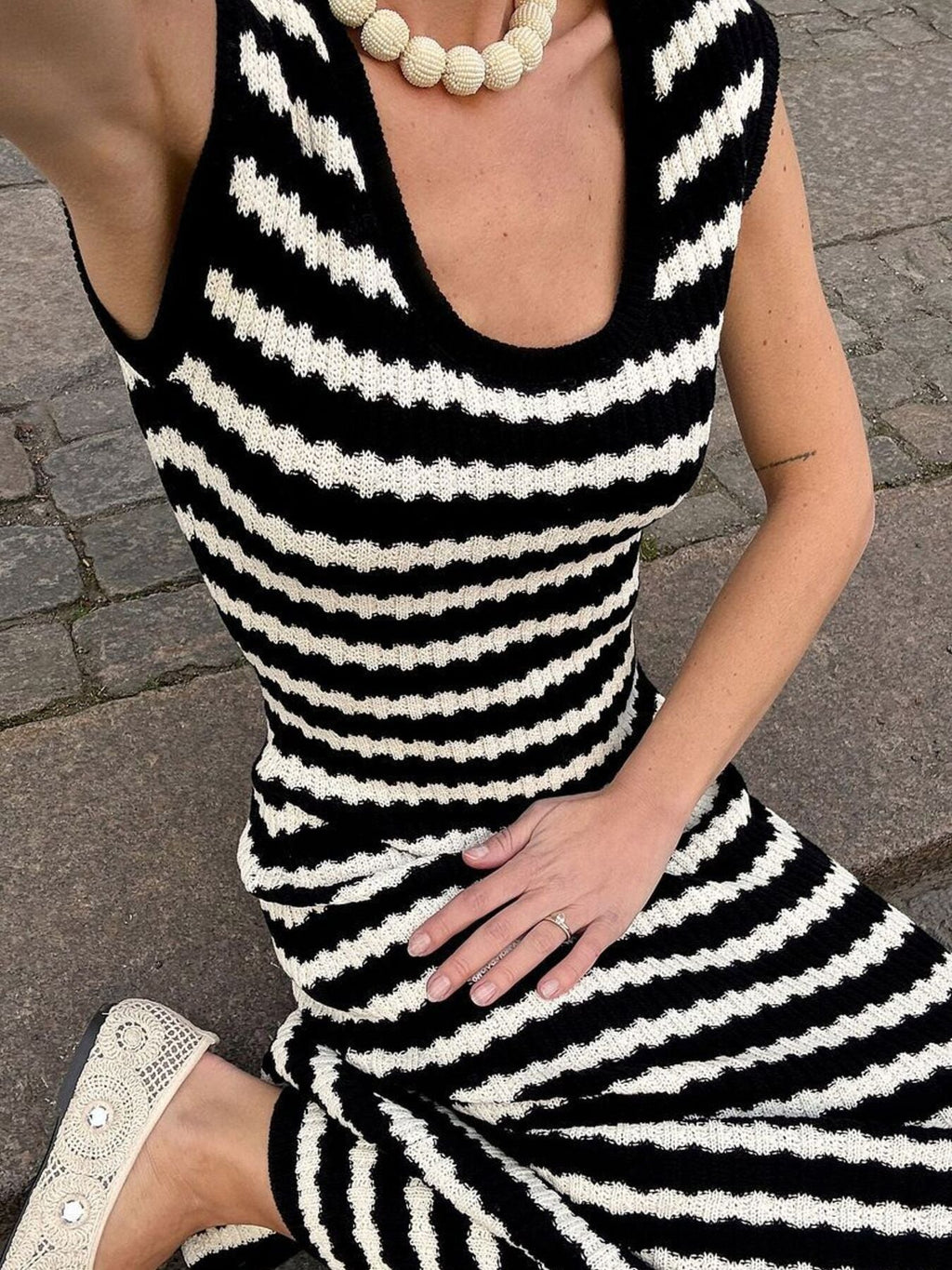 Side Slit Sleeveless Midi Knit Dress