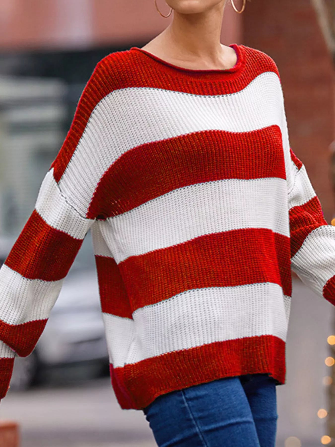 Contrast Striped Round Neck Sweater