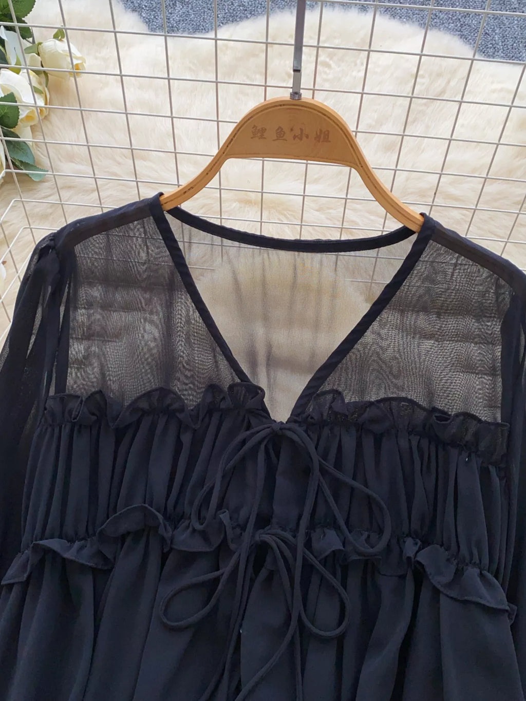 Ruffle Tie-Front Chiffon Blouse