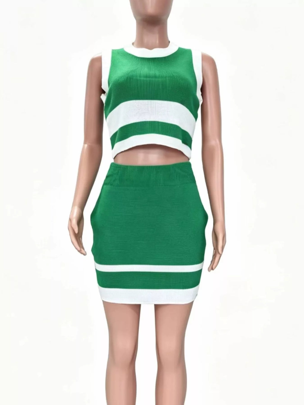 Contrast Trim Tank and Skirt Knit Set