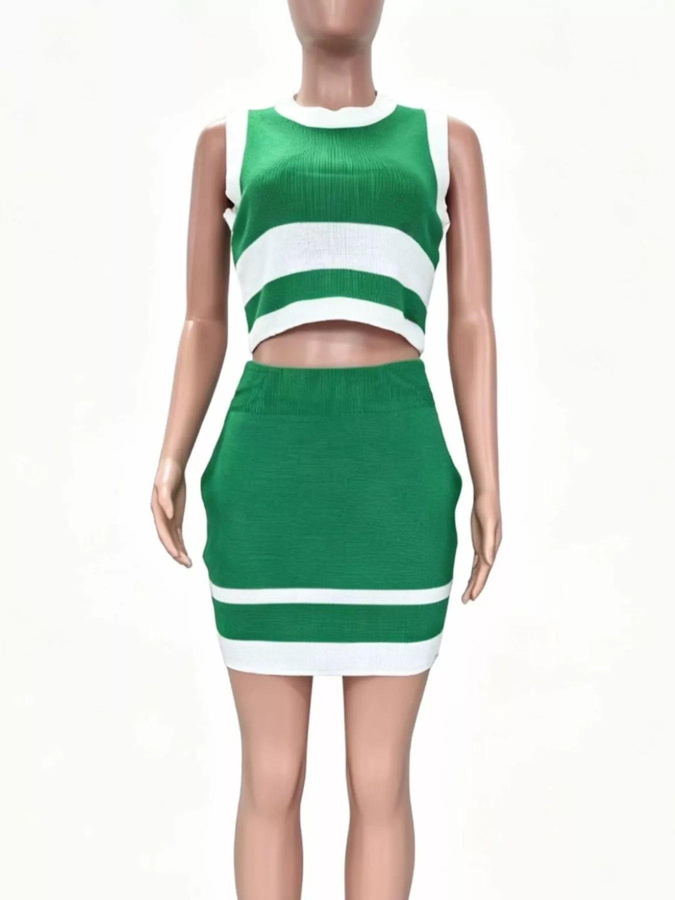 Contrast Trim Tank and Skirt Knit Set