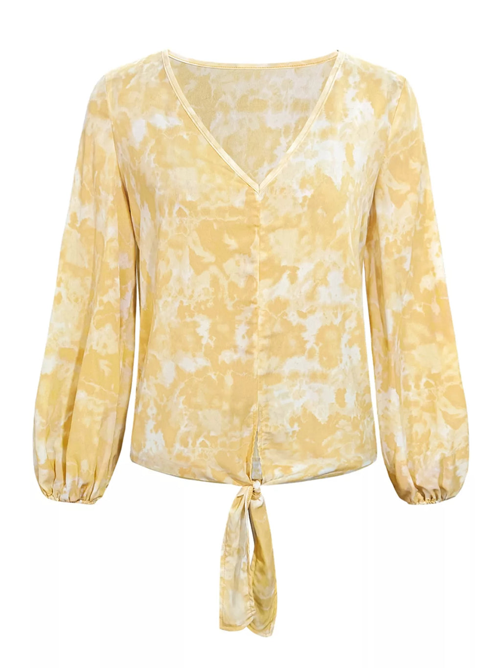 V-Neck Long Sleeve Tie-Front Blouse