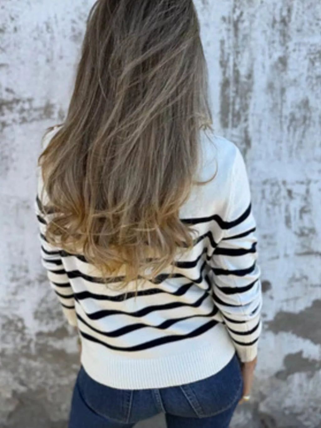 Full Size Striped Turtleneck Long Sleeve Sweater Plus Size