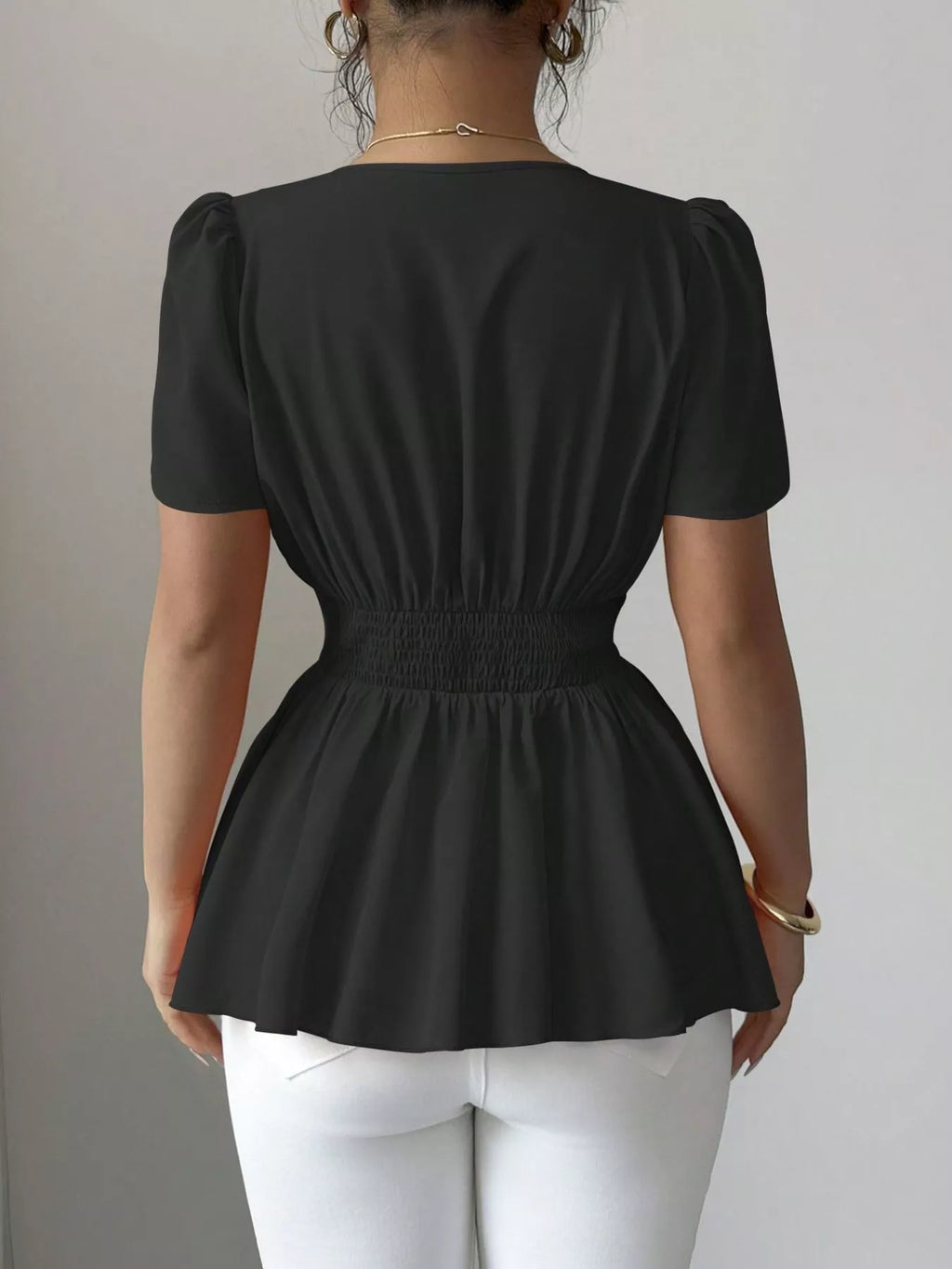Surplice Short Sleeve Blouse