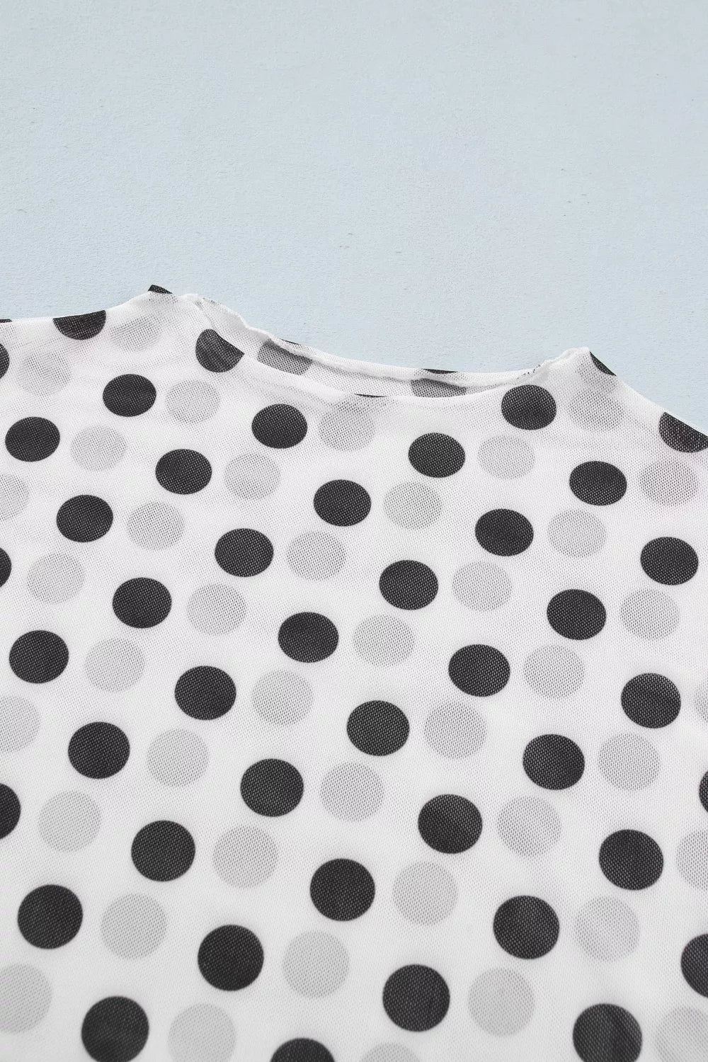 Polka Dot Mesh Long Sleeve Stand Neck Sheath Top