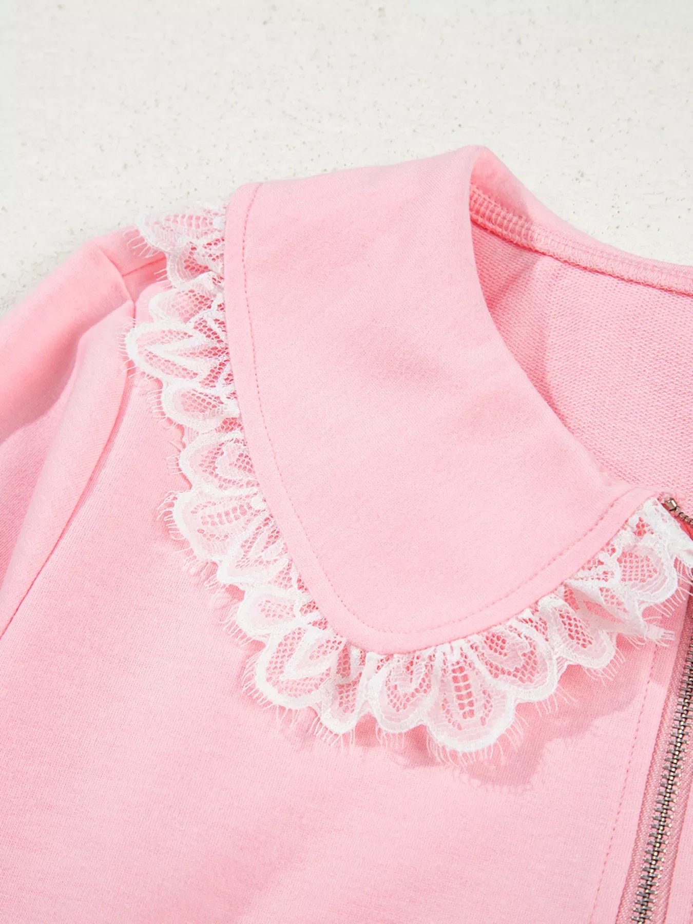 Peter Pan Lace Embellished Neck Sweatshirt and Skirt Two Piece Set