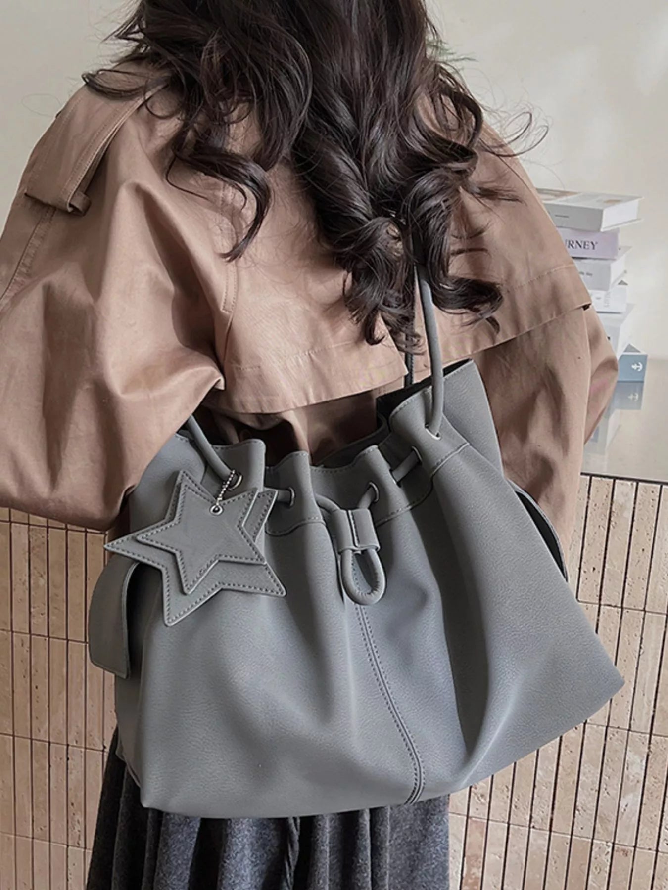 Drawstring Shoulder Bag with Star Charm