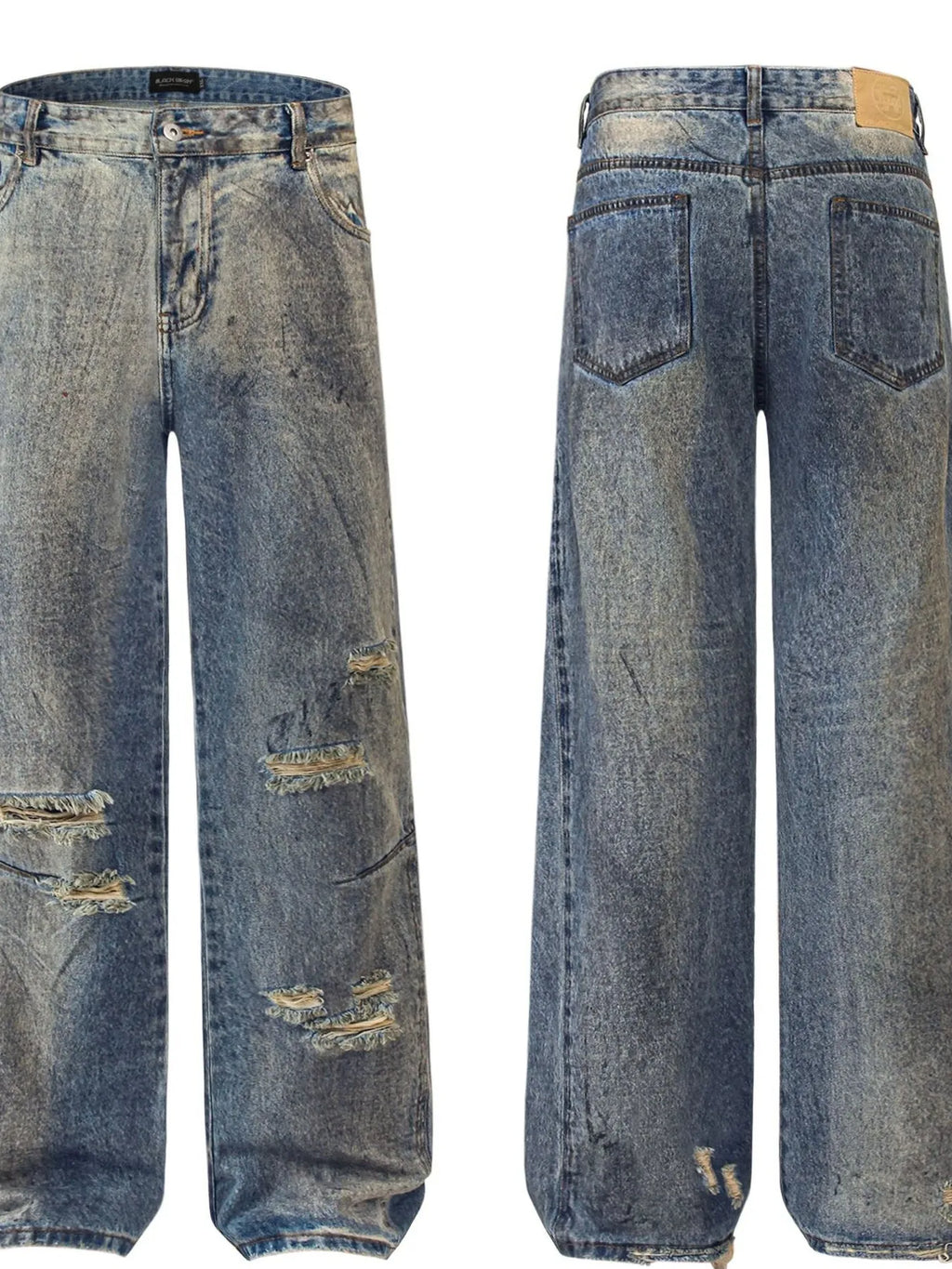 Men's Distressed Washed Straight Jeans