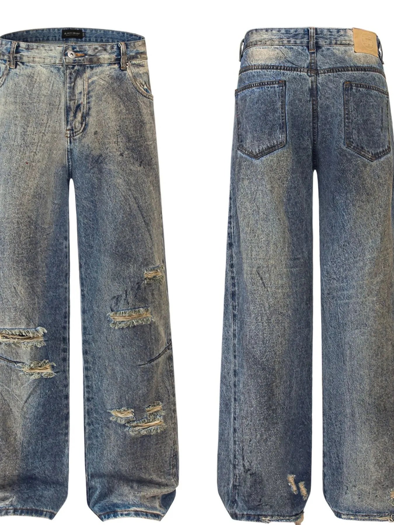 Men's Distressed Washed Straight Jeans